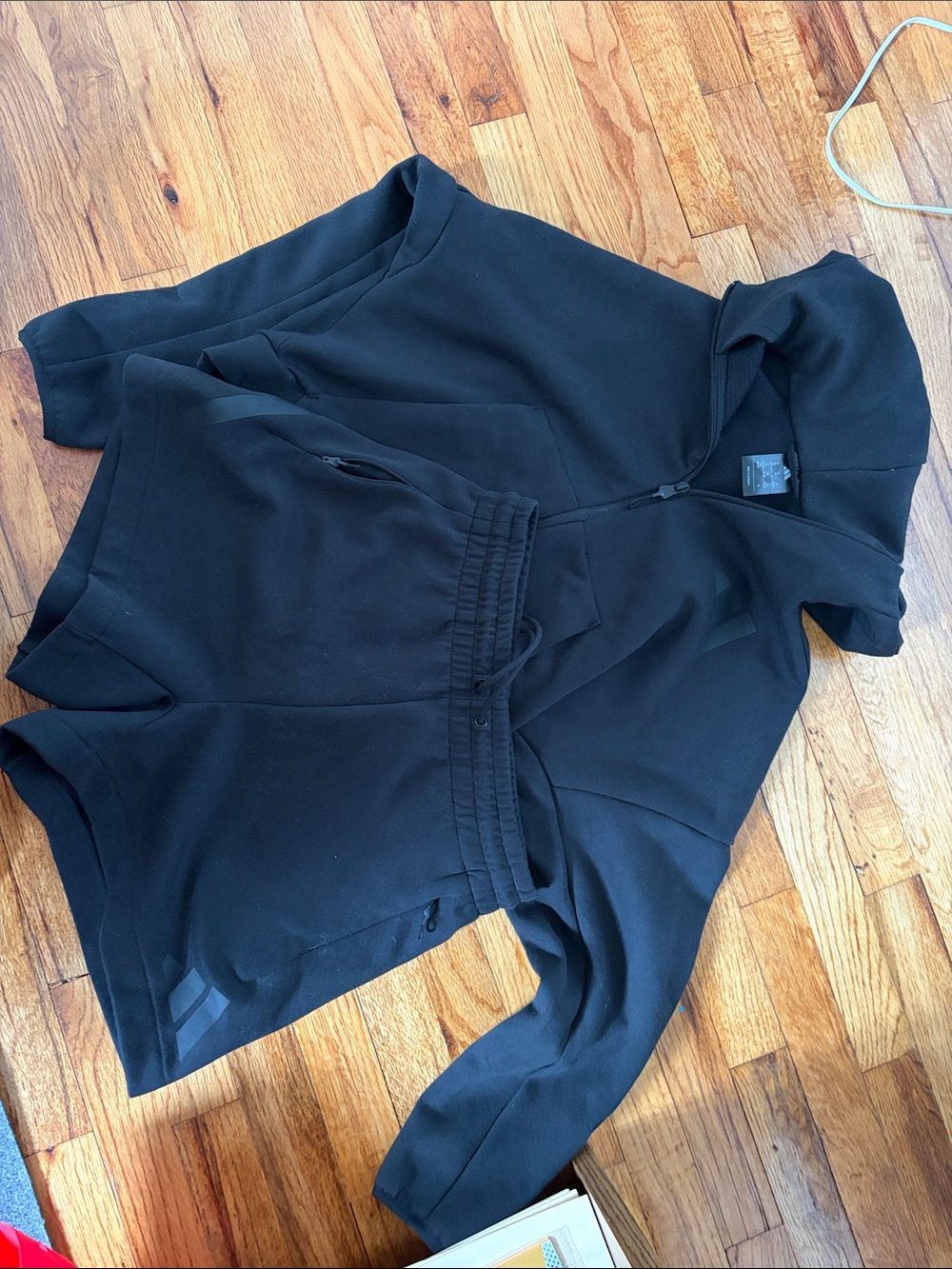 adidas Black Women's Zip Hoodie with Drawstring Waist